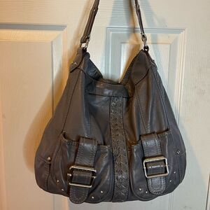 Tignanello leather gray slouch shoulder bag with silver tone hardwares &accents